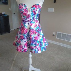 Multi colored Floral Lace  Strapless Lined Cocktail Dress